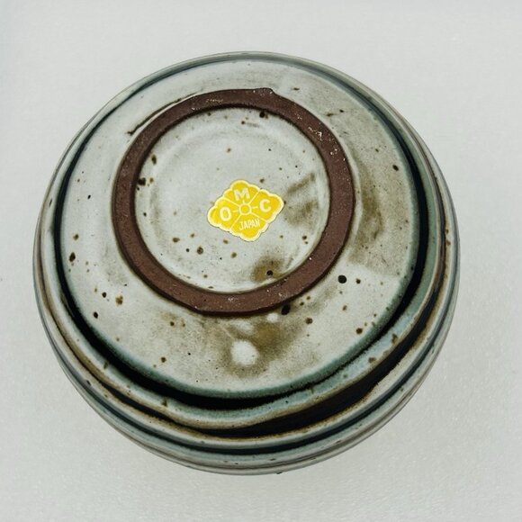 Otagiri OMC Japan Miniature 4" Bud Vase Blue Brown Striped Gold Sticker Vintage - Picture 6 of 6